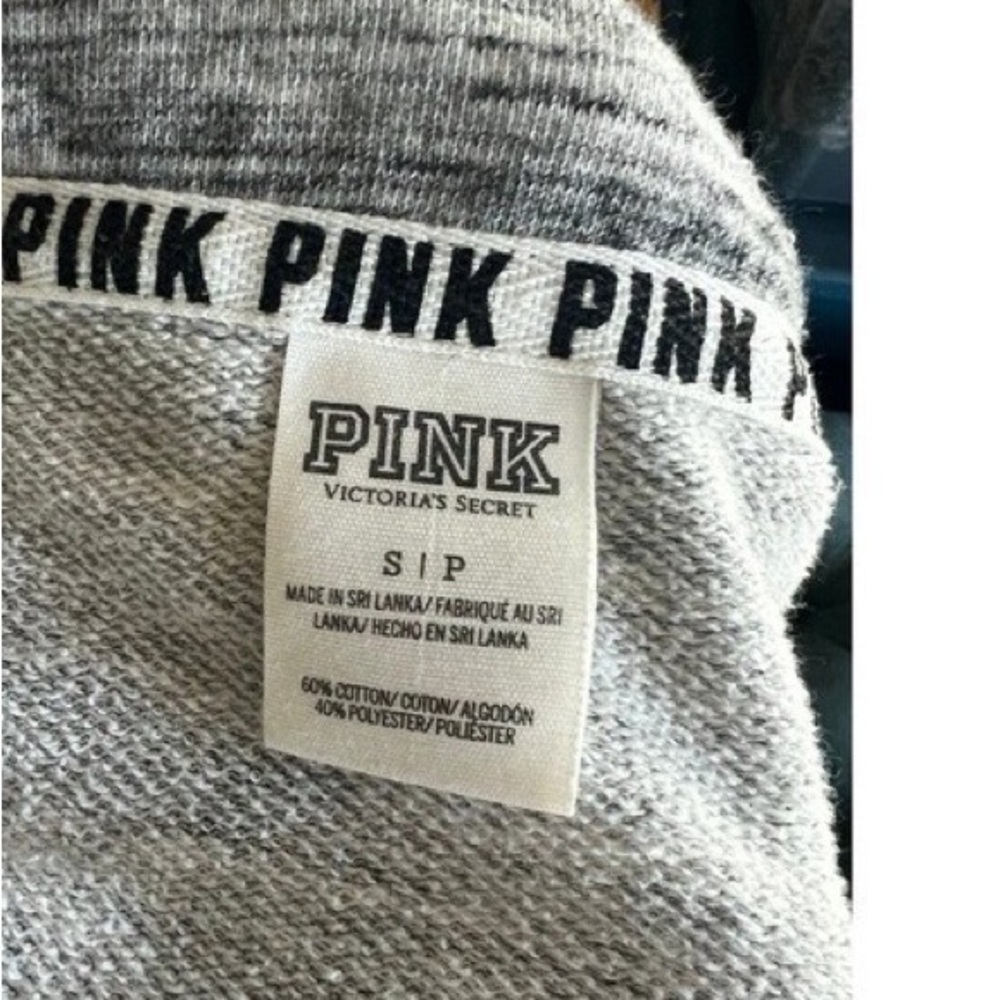 PINK Victoria's Secret Gray Marled Hoodie with Logo Trim